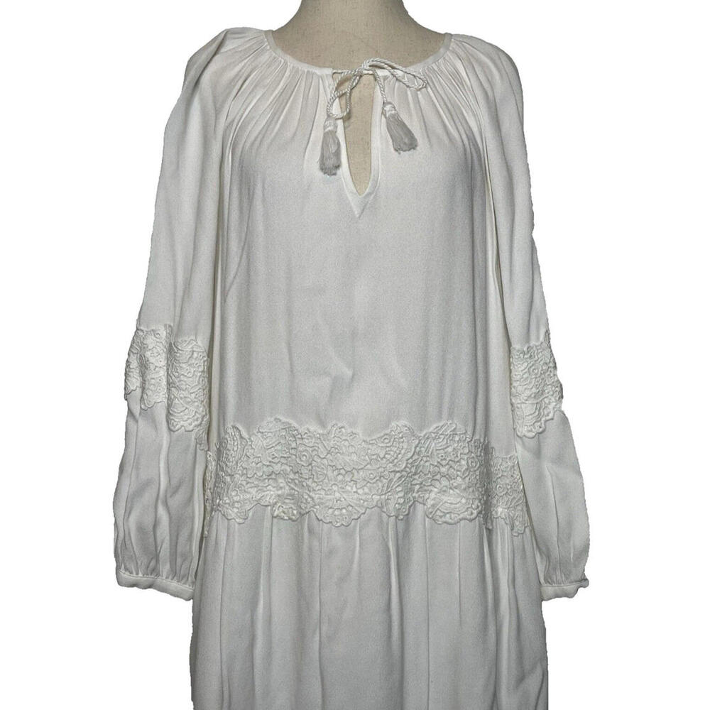 Joie White Pauletta Dress XS Gauze Festival Wear Flowy Lined Long Sleeve Tassel - Picture 3 of 9